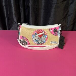 Ed Hardy Pink Tattoo Print Shoulder Bag NWT Y2K Skull Heart Purse Vegan Leather